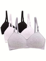 3pcs Teen Seamless Wireless Bras Comfy Running Workout Bra Women's Lingerie