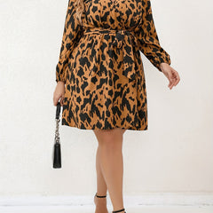  Leopard Print Long Sleeve Wrap Dress With Belt