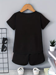 2pcs Boys Teen Casual LIL KING T shirt & Shorts Set Clothes For Summer