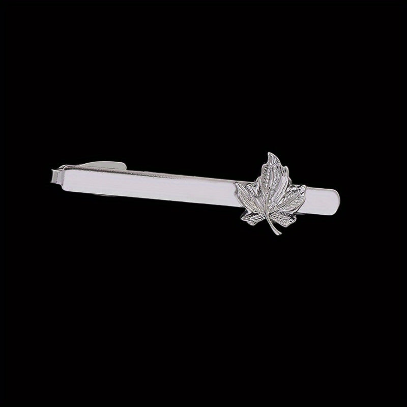Maple Leaf Striped Square Round Tie Clip Wedding Business Necktie Accessories