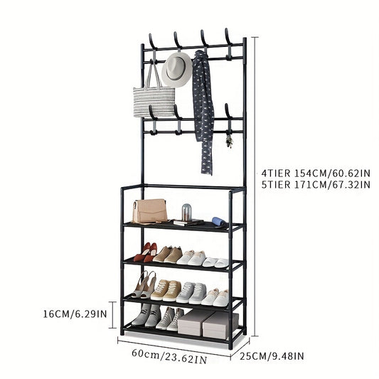 4-Layer Entryway Shoes and Hats Rack with 8 Hooks