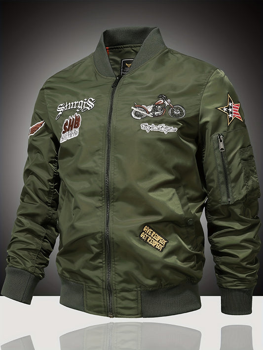 Embroidered Men's Slim Fit Sports Jacket Windproof Motorcycle Jacket