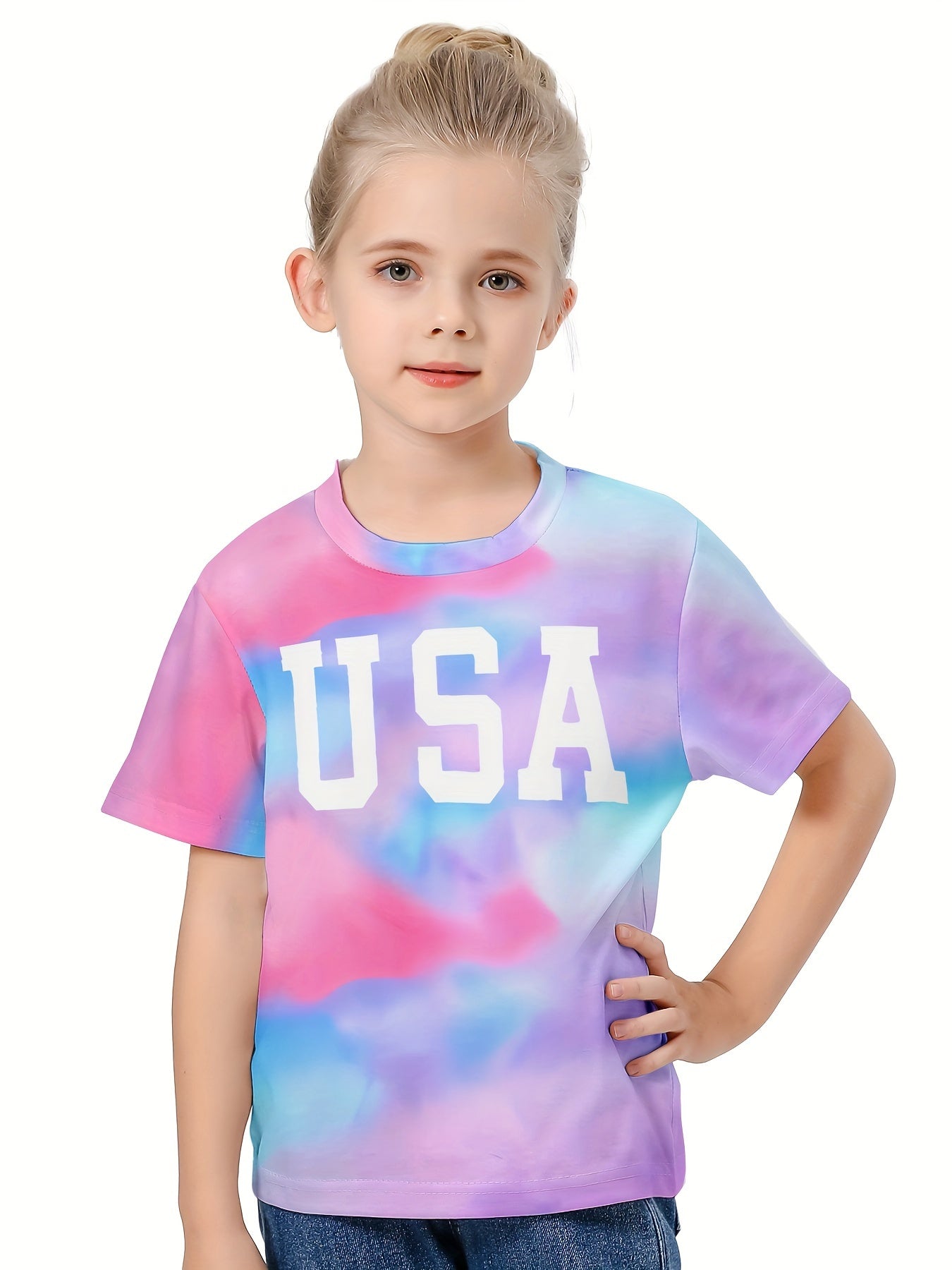 Girls Boys 3D Tie Dye Letter Graphic Short Sleeve T shirt