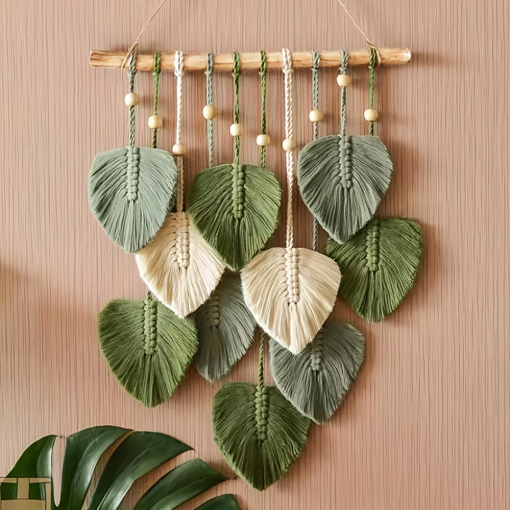 Handwoven Cotton Leaf Wall Hanging Bohemian Tapestry Home Decor