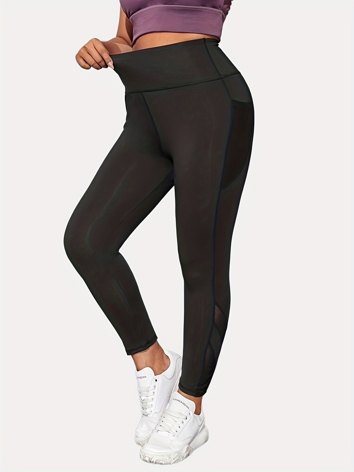  Contrast Mesh High Rise Leggings with Pockets