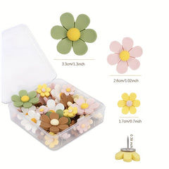 30pcs Colorful Flower Pattern Thumbtacks, Various Sizes for Softwood Walls