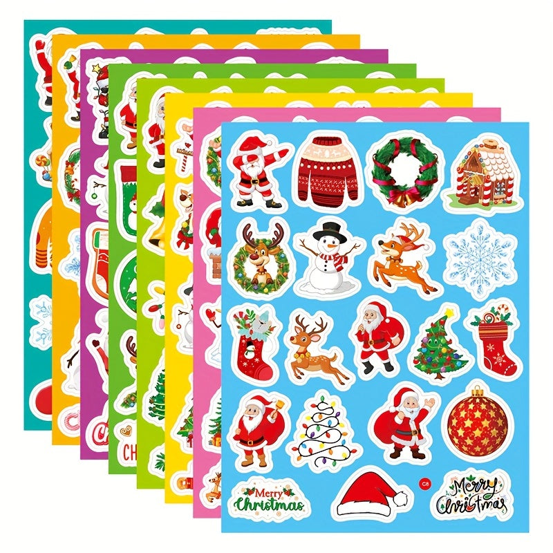 8pcs Christmas Self-adhesive Waterproof Cartoon Stickers for Party Decoration