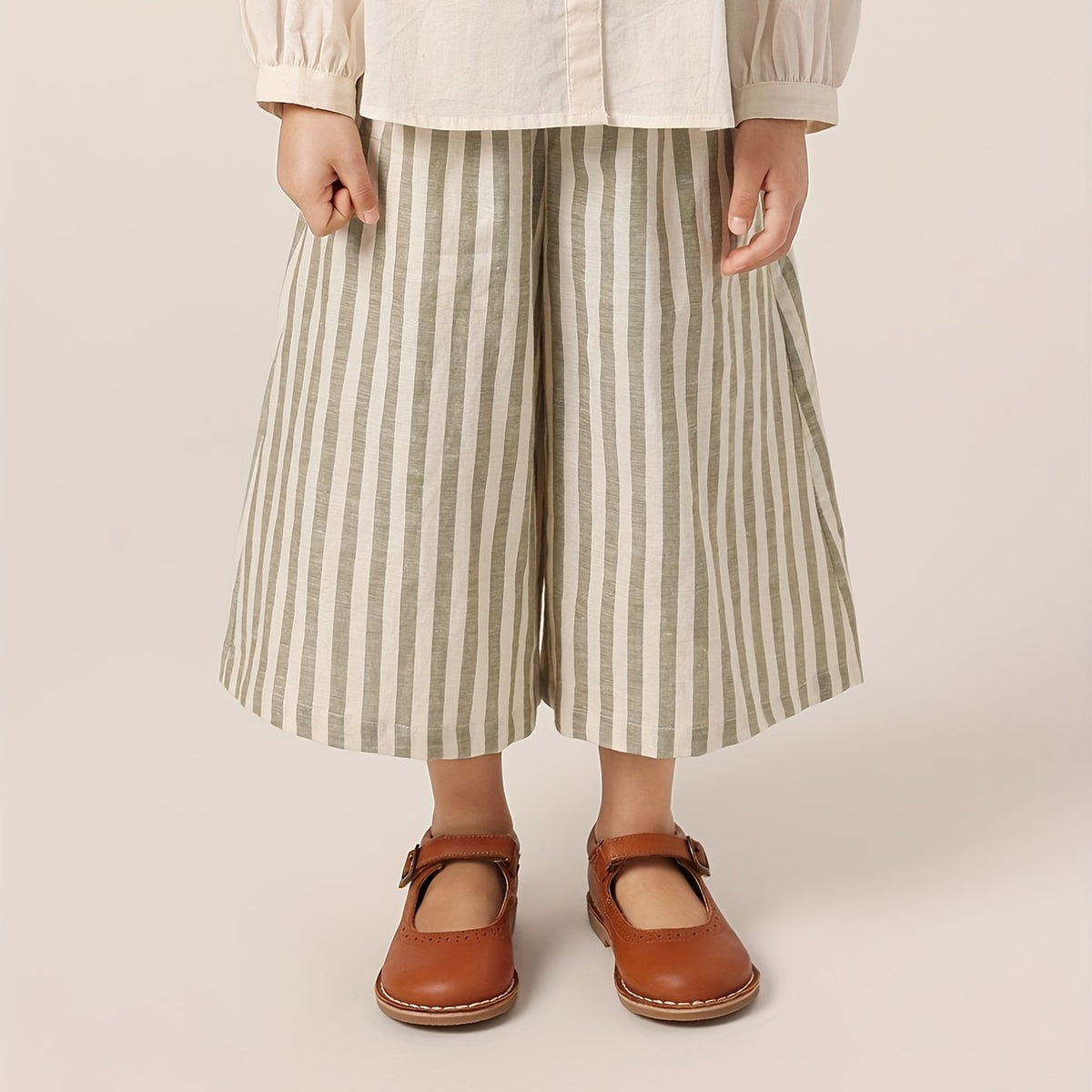 MARC&JANIE Girls Stripe Linen Trousers Flare Leg Casual Pants