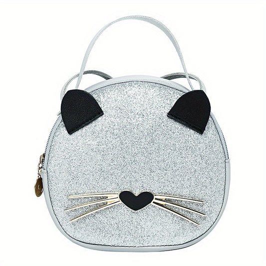 Cartoon Cat Crossbody Bag Small Round Shoulder Bag Coin Purse For Girls