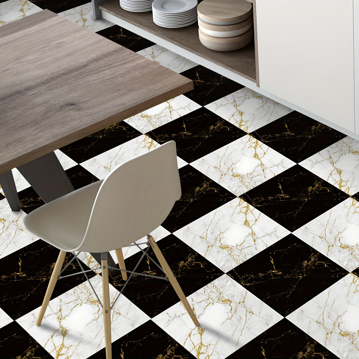 Marble Pattern Self-adhesive Waterproof Floor Tile Matte Anti-slip