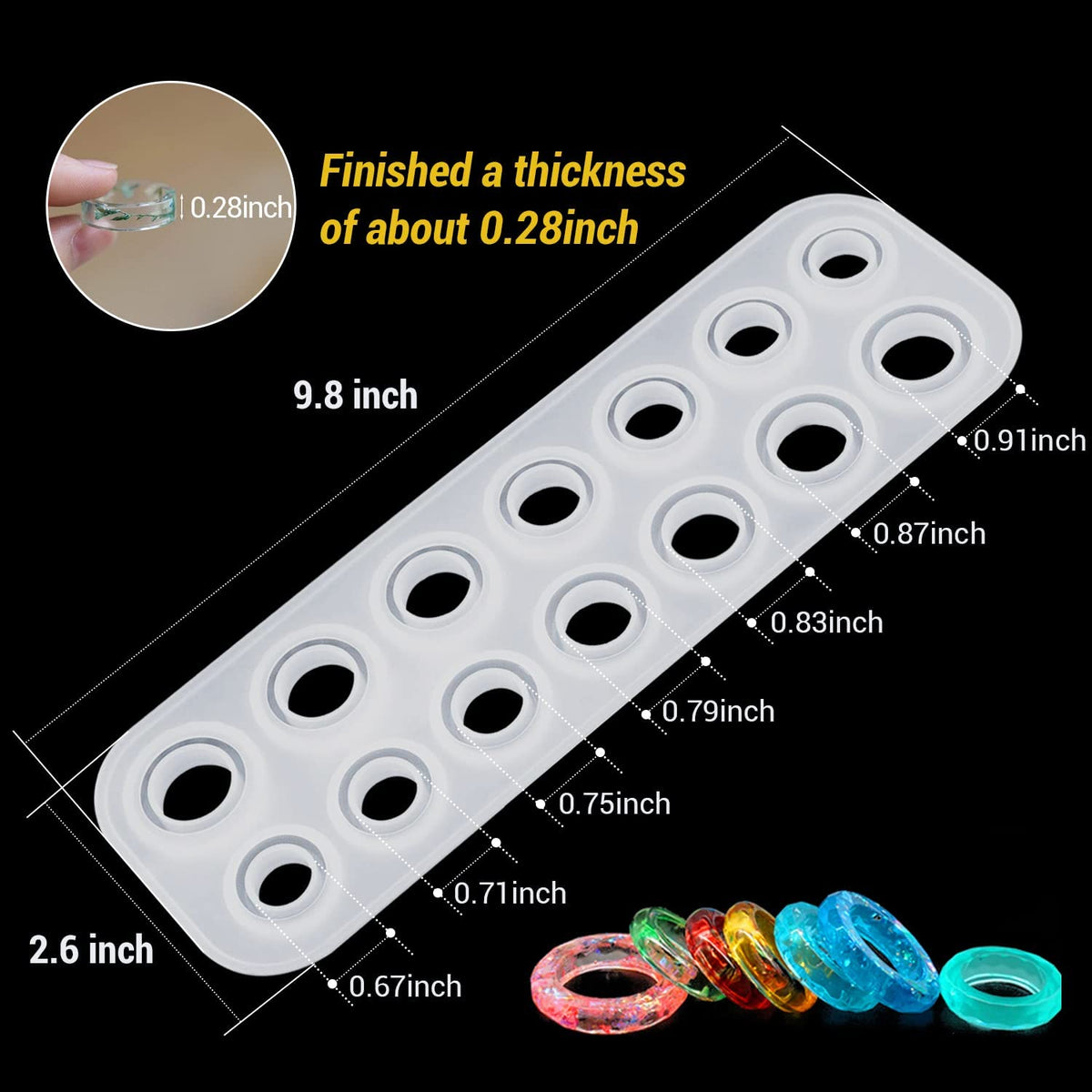 Resin Ring Molds Silicone - 14 Sizes for Rings Earrings Pendants Crafts