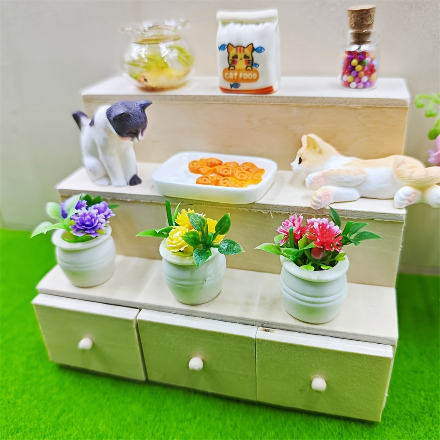 Resin Cow and Orange Cat Ornaments for DIY Home Scene