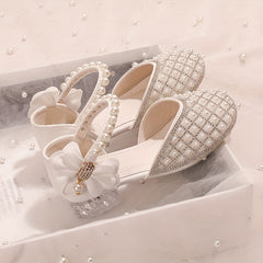 Plaid Princess Shoes with Bowtie Hook Low Heel Sandals