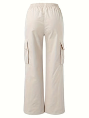  Casual High Rise Straight Leg Trousers With Pockets