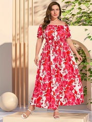 Floral Print Off Shoulder Maxi Dress With Belt