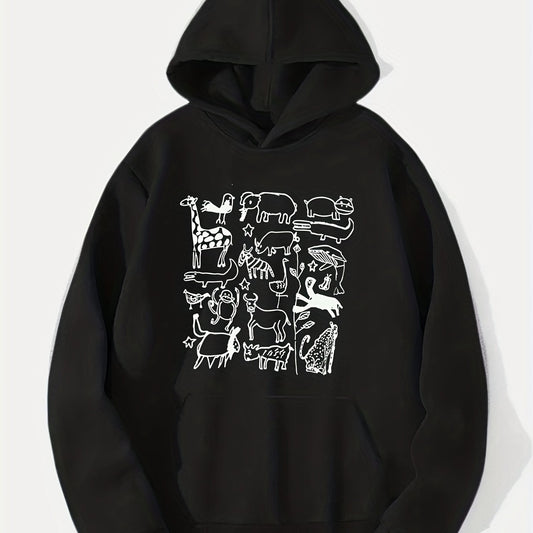 Cartoon Animals Print Hoodie for Men