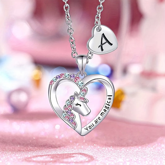 Heart Unicorn Pendant Necklace for Girls