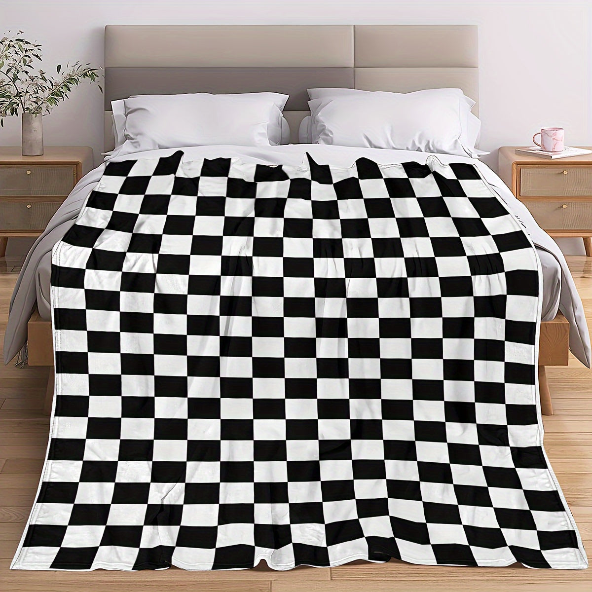 Plaid Flannel Blanket Soft Warm Bed Sofa Camping