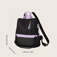 Oxford Cloth Backpack Purse Studded Decor Convertible Shoulder Bag