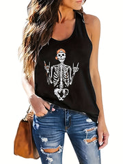 Skull Print Tank Top Sleeveless Casual Racerback