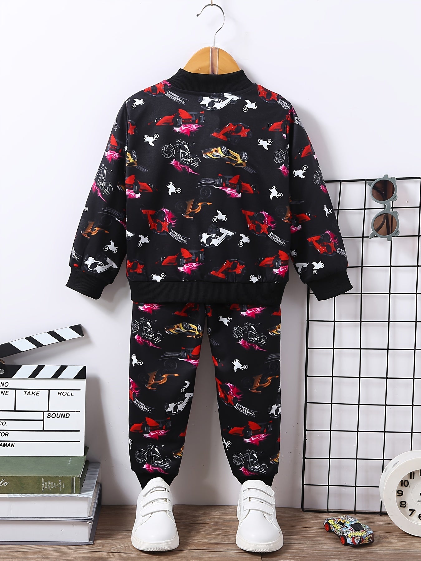 Boy's Anime Vehicle 2pcs Jacket and Sweatpants Set for Spring Fall