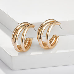 Triple Hoop Earrings Chunky Tube Earrings For Women 1Pair