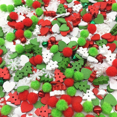 100pcs Christmas Pom Poms Wood Xmas Tree Buttons Jingle Bells DIY