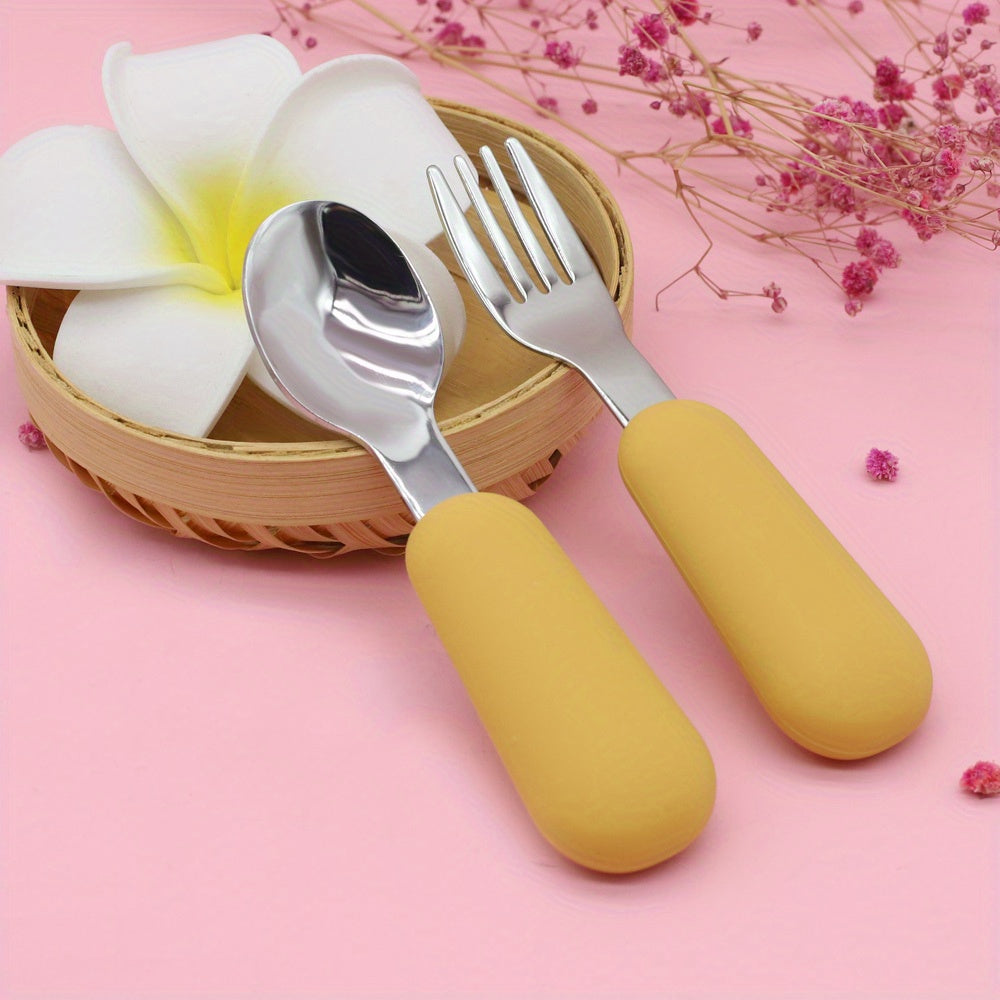 2pcs Stainless Steel Toddler Cutlery Baby Fork & Spoon Set
