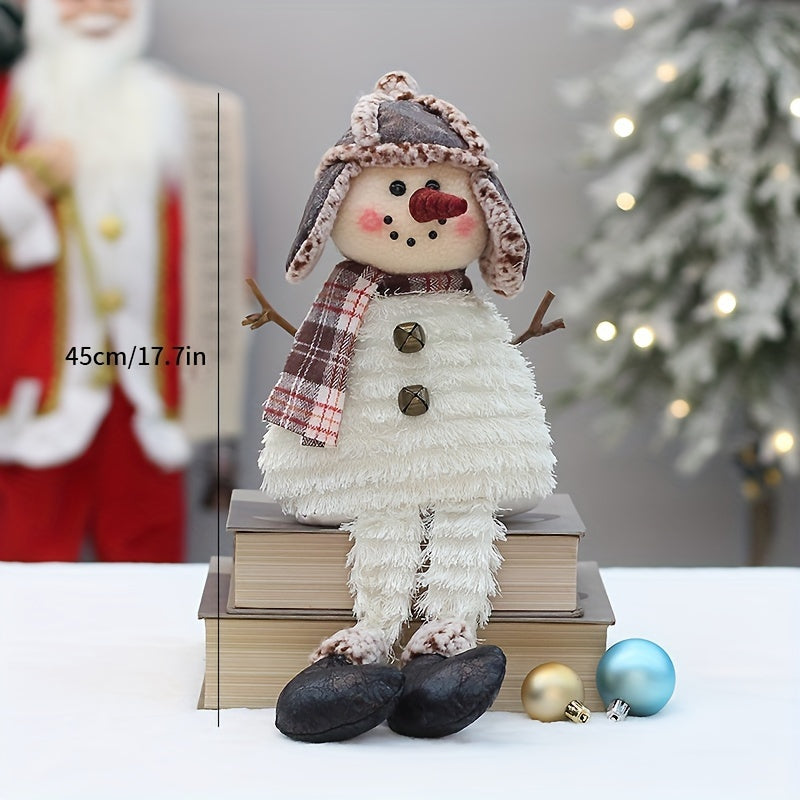 Sitting Snowman Decorative Doll with Pointed Hat for Christmas Tree