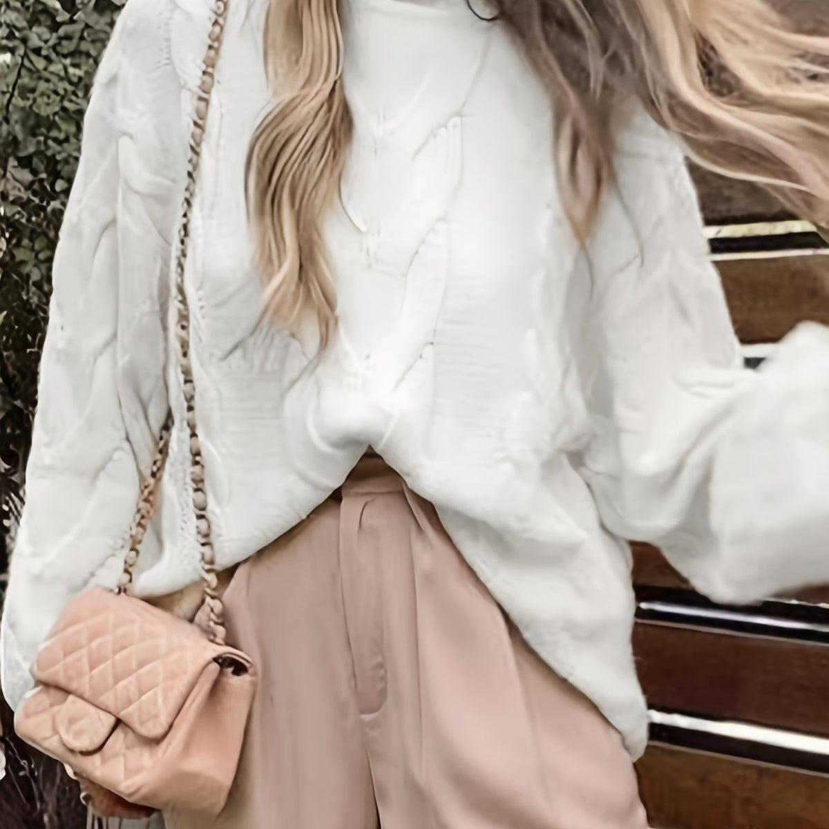  Cable Lantern Sleeve High Neck Jumper
