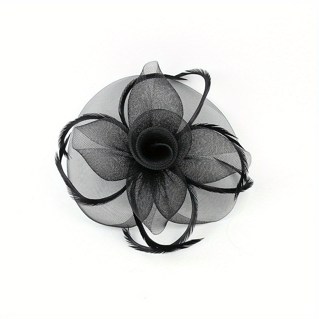 Mesh Flower Headband Faux Feather Head Piece With Clip Duck Billed Clip