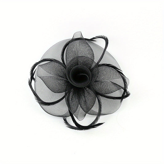 Mesh Flower Headband Faux Feather Head Piece With Clip Duck Billed Clip