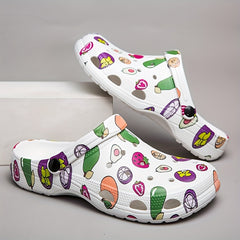 Women's Fruit Pattern Clogs Slip On Round Toe Platform Summer Pillow Slides