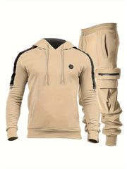 Men's Mid Stretch Hoodie & Cargo Pants Set for Outdoor Activities