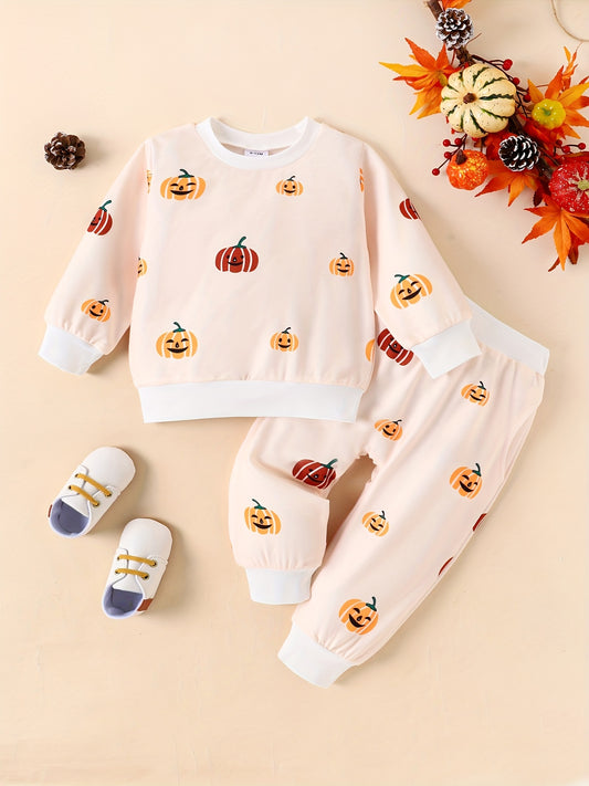 Halloween Pumpkin Head Sweatshirt Pants Set for Kids