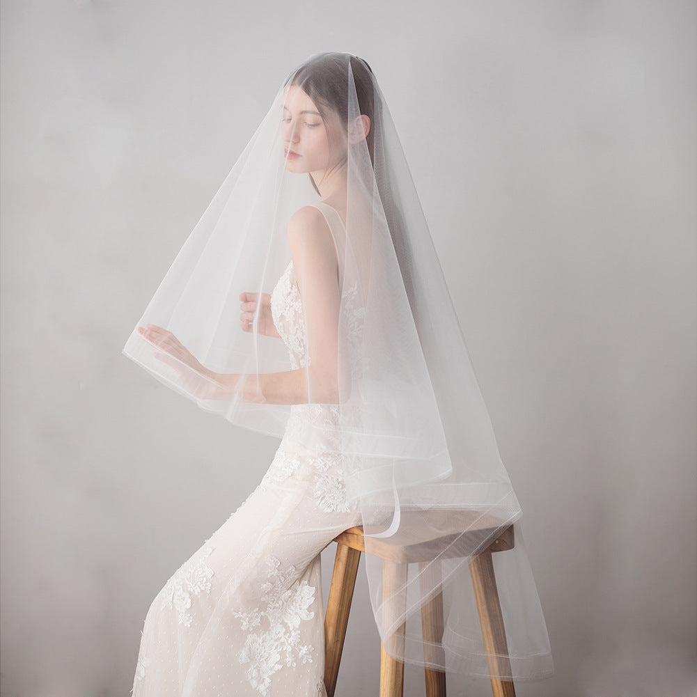 Double Layer Bridal Veil with Comb Stretchable Nylon Wedding Accessory Tulle