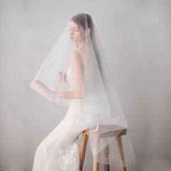 Double Layer Bridal Veil with Comb Stretchable Nylon Wedding Accessory Tulle