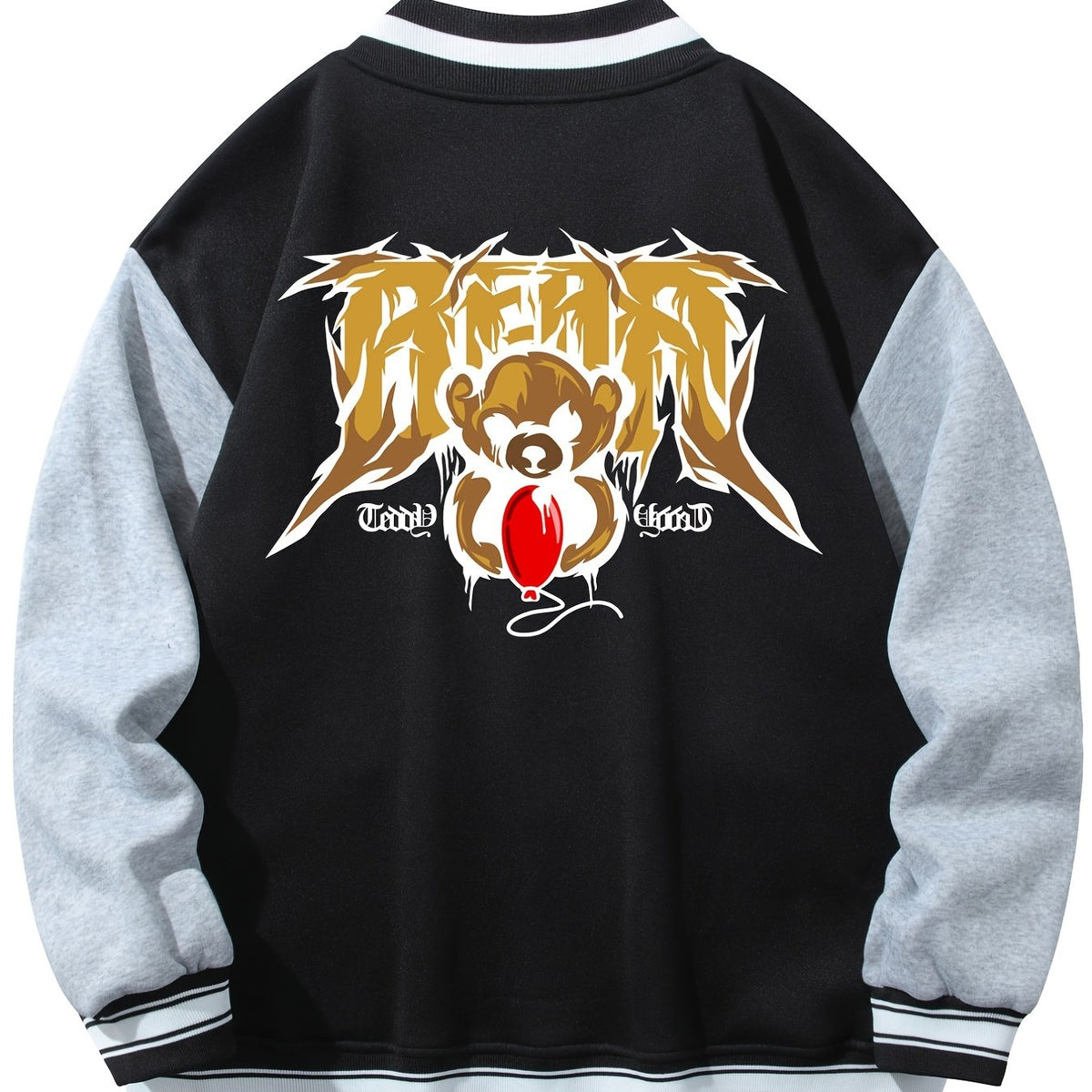 Men's Muppet Bear Print Jacket with Baseball Collar