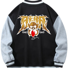Men's Muppet Bear Print Jacket with Baseball Collar