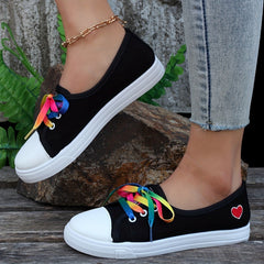 Women's Heart Pattern Canvas Shoes Colorful Lace Up Outdoor Shoes