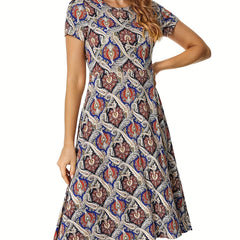 Paisley Print Dress Casual Short Sleeve Summer Dress