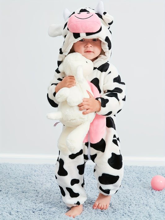 Cow Shape Furry Baby Jumpsuit Kids Thermal Clothes