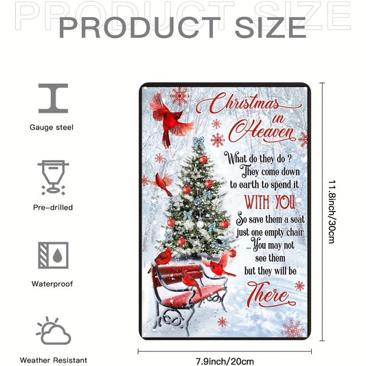 Christmas Metal Tin Sign Retro Artwork Cardinals Blessings 8''x12''
