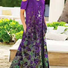  Floral Print Cold Shoulder Maxi Dress With Pockets