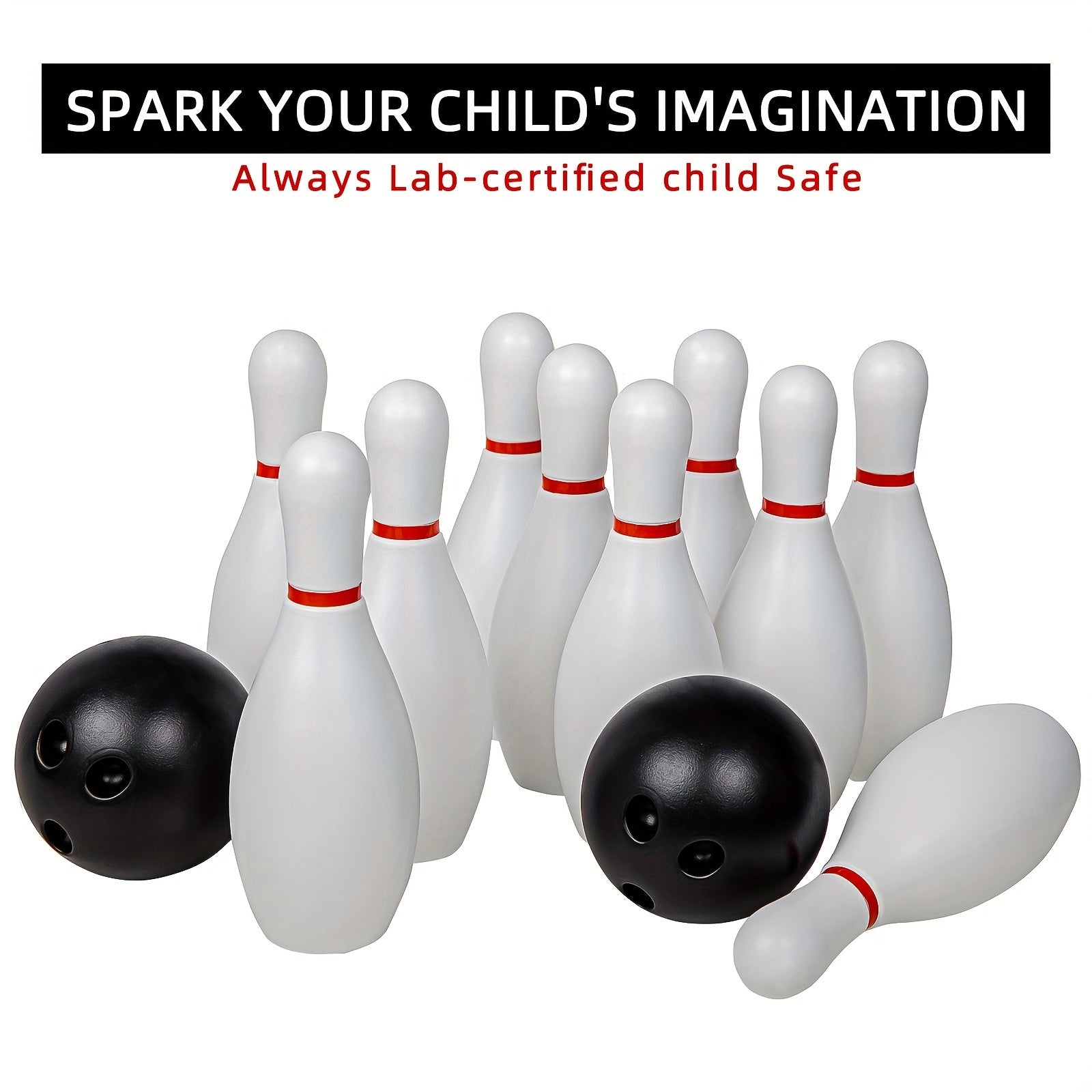Bowling Ball Toy Set 10 Bottles 2 Balls Classic Style Large Size