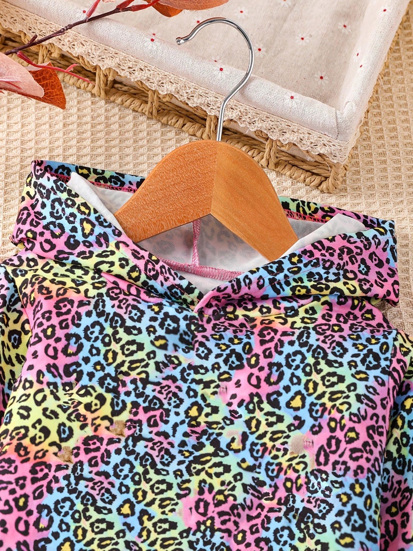 Colorful Leopard Pattern Girl's 2pcs Hoodie & Leggings Set Outfits
