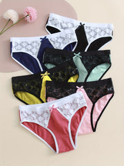 6pcs Lace Seamless Polka Dot Bow Panties Women's Lingerie