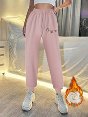  Letter & Heart Print Fleece Joggers