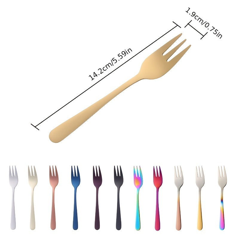 2pcs Golden Tea Fork Set Stainless Steel Small Fruit Fork Salad Fork