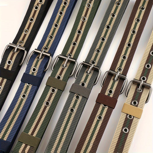 Striped Pattern Square Buckle Casual Belt For Daily Life Nylon Canvas